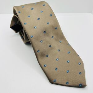 Vintage 80s Etienne Aigner Tan Blue Embroidered Dot Classic Necktie